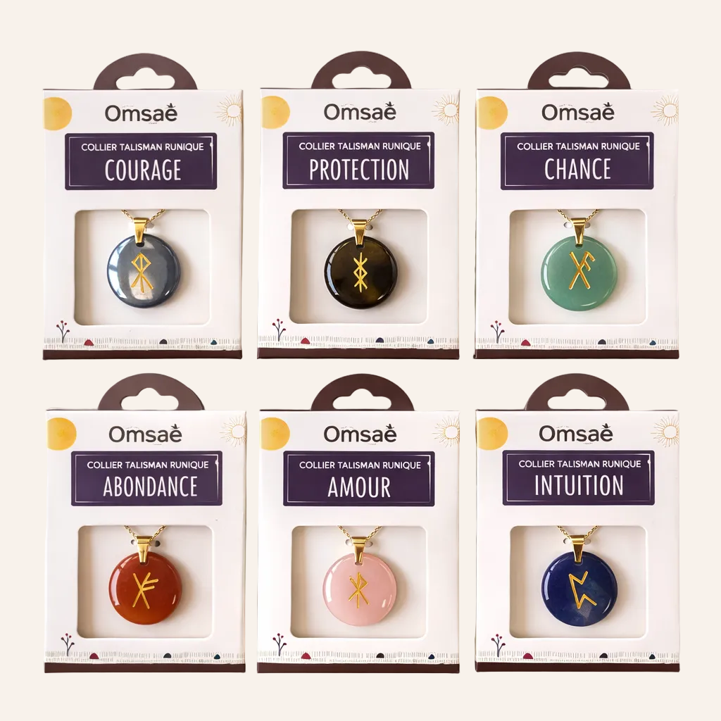 Collier Talisman Runique,pierres naturelles