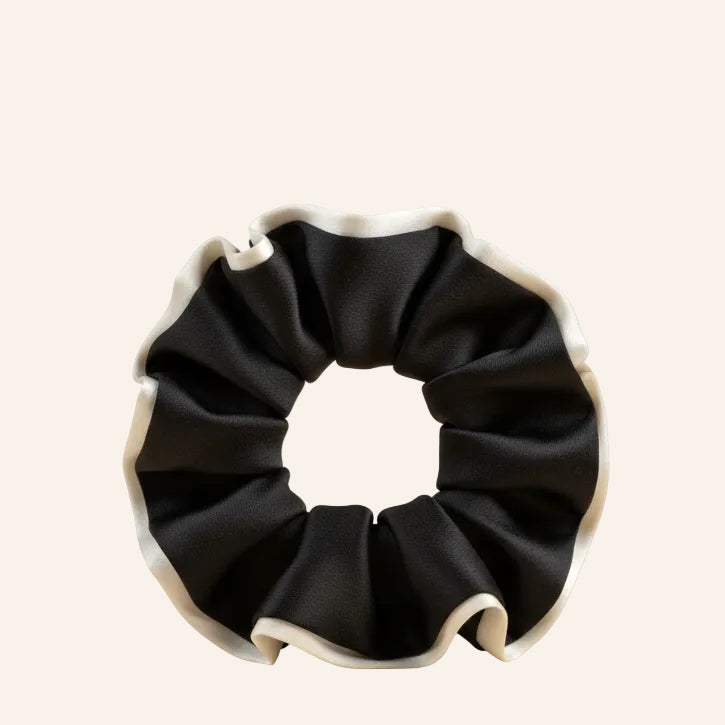 Chouchou en satin bicolore noir et blanc