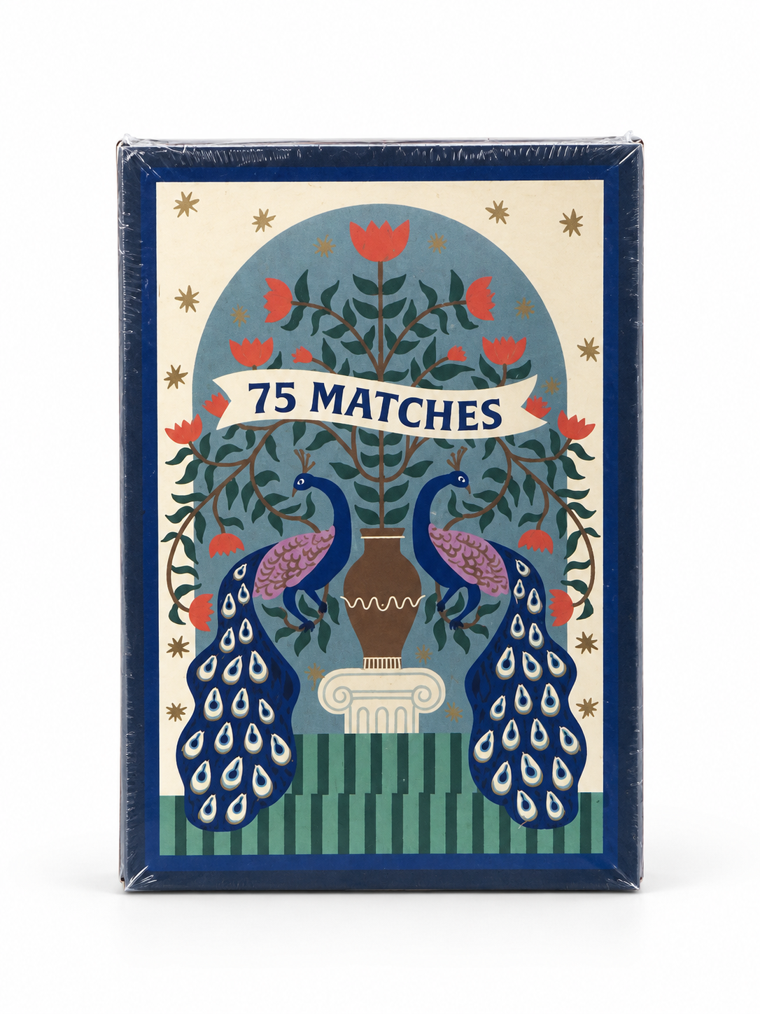 Boîte de 75 allumettes A Dopo Peacock de Paddywax, motif deux paons sur fond blanc
