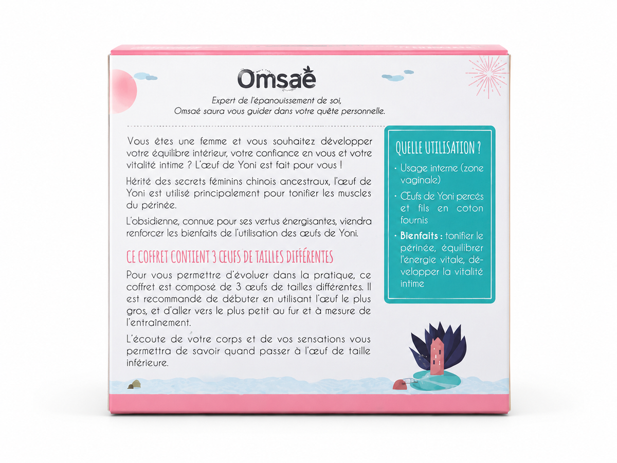 Dos du coffret Omsaé œufs de Yoni en obsidienne noire