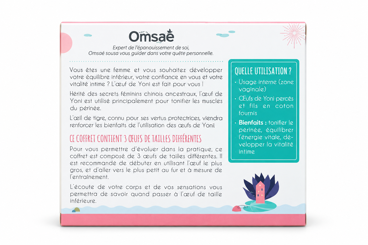 Dos du coffret Omsaé œufs de Yoni en œil de tigre
