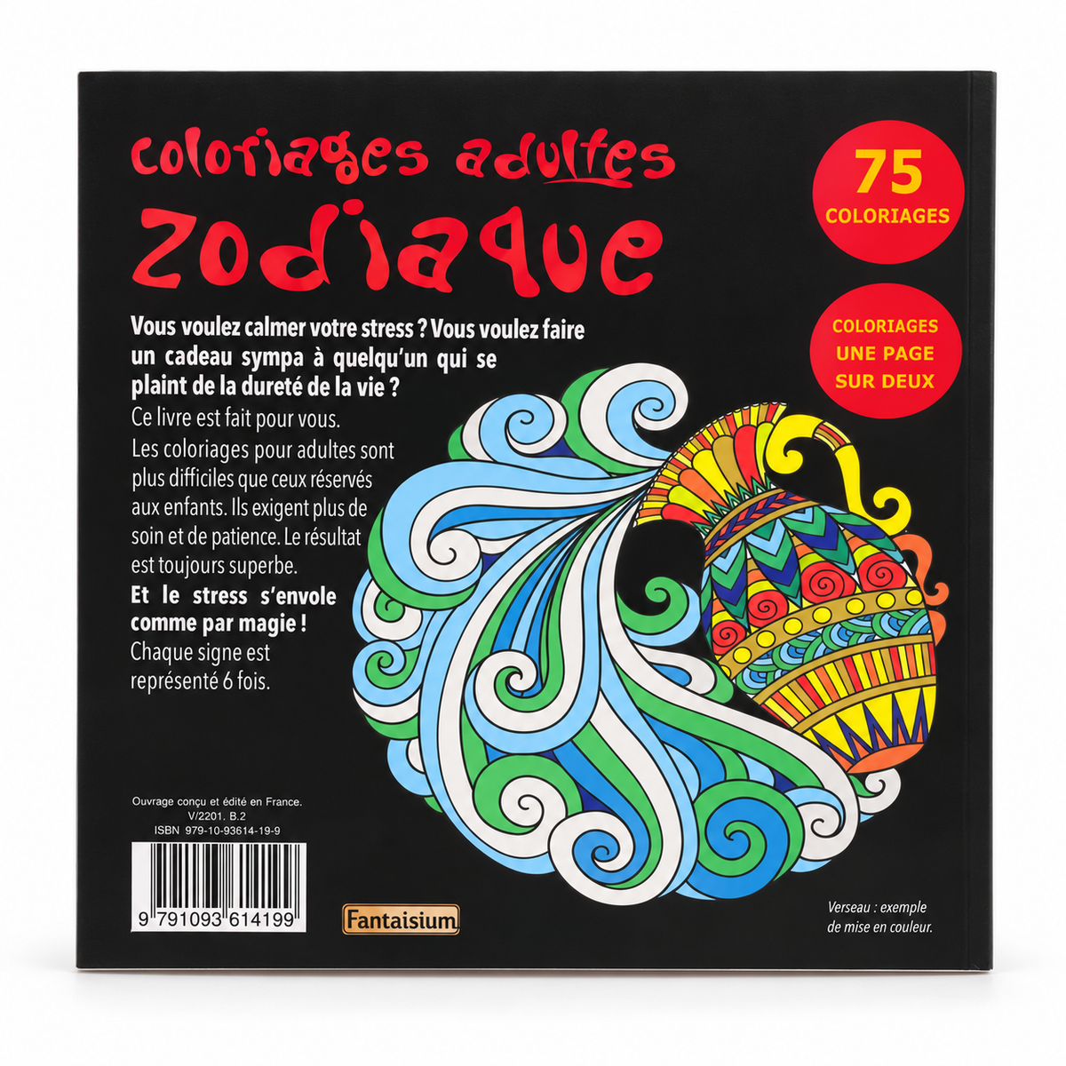 Quatrième de couverture de Coloriages adultes Zodiaque sur fond blanc