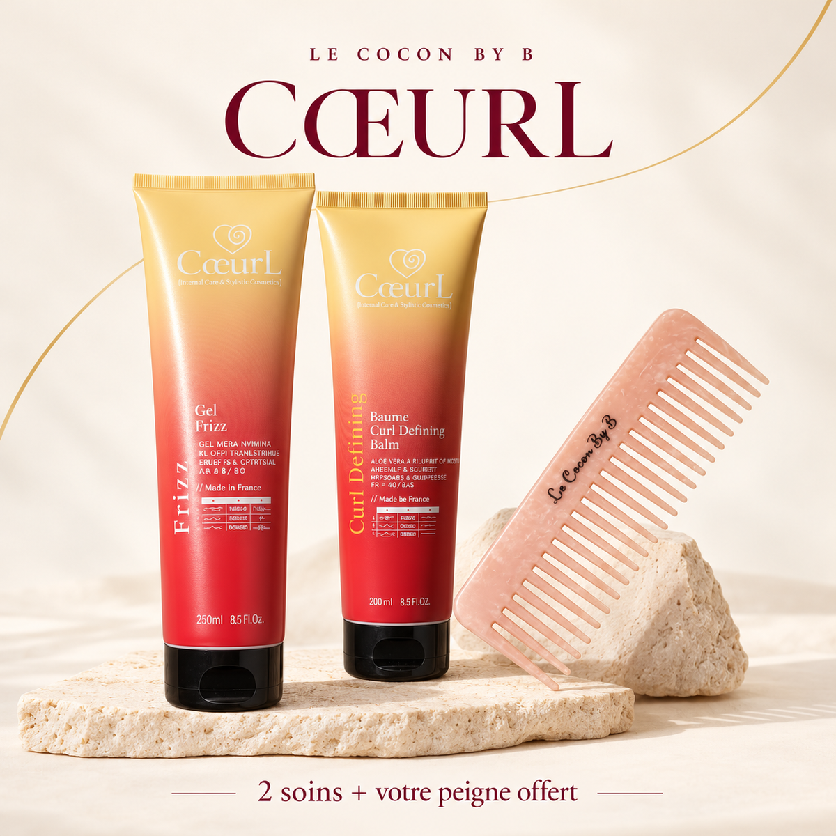 Kit Cœurl : Frizz Gel, baume définition et peigne rose offert