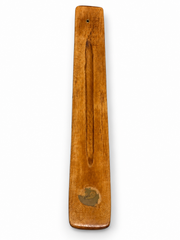 Porte-encens allongé en bois brun avec rainure et motif doré