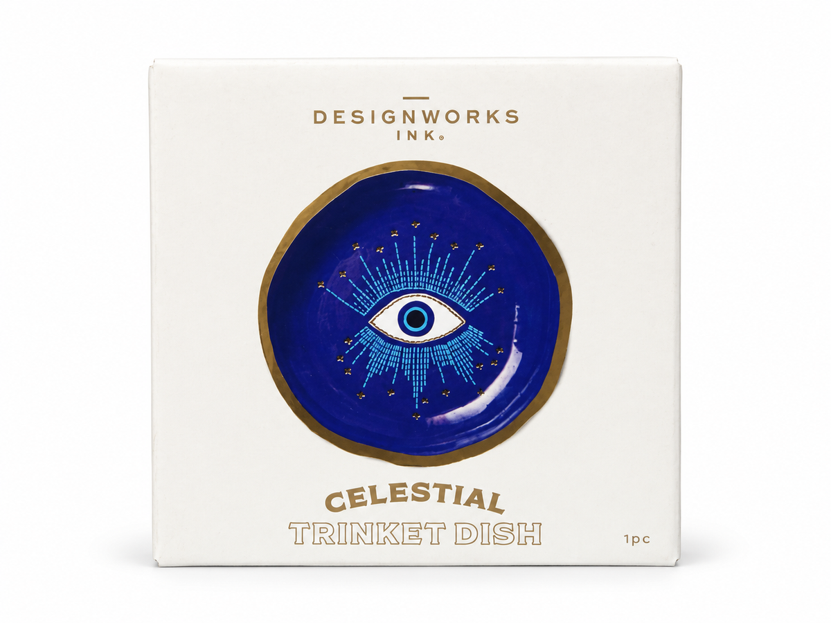 Vide-poche Œil Starry Eyed Celestial de Designworks Ink dans sa boîte, sur fond blanc